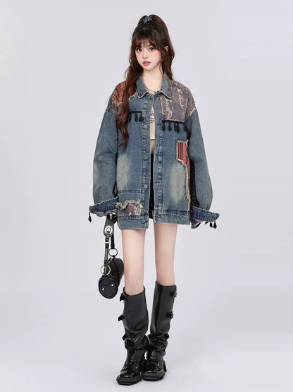 Veste rétro en jean ethnique épissée