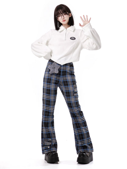 Nyar Star Gravity Velvet Cat ear Farjack+Blue Check College Pants