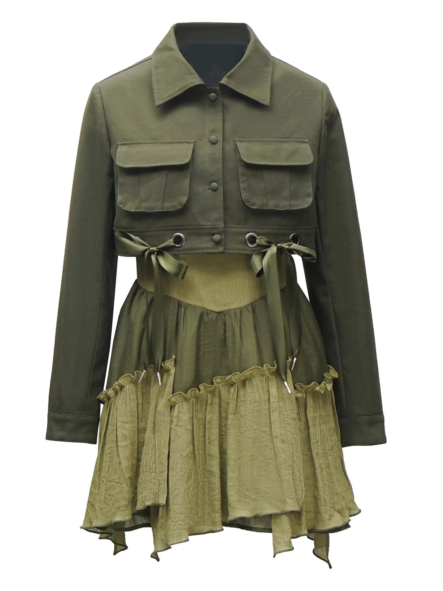 Veste courte américaine en denim vert rétro à licou
