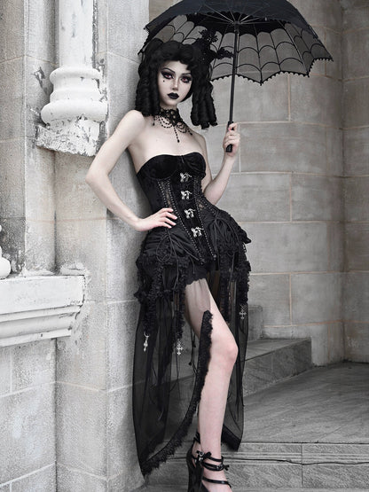Dark Gothic Corset Hell Dress Bird Straps Alice Gauge Set Fishbone