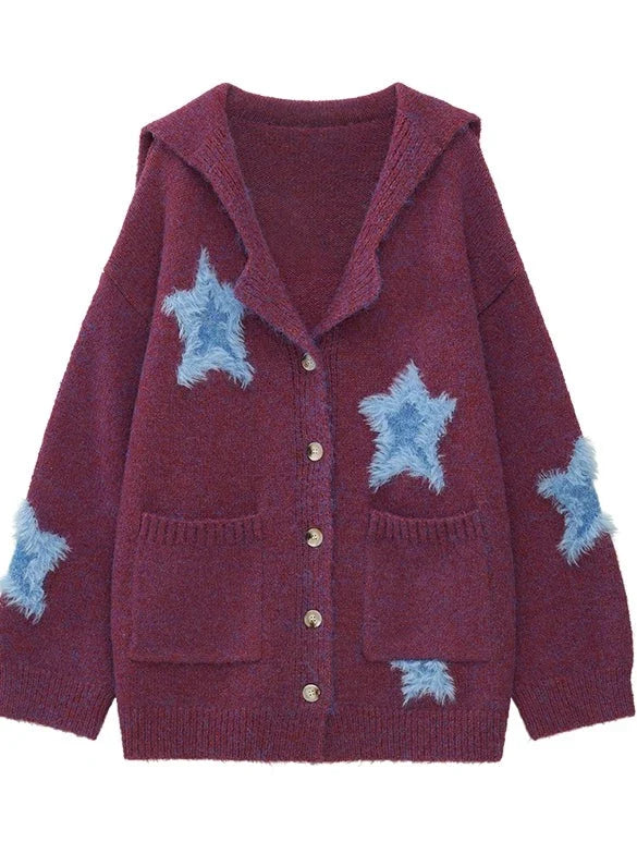 Dark Cardigan Knit Color Star Loose Fur