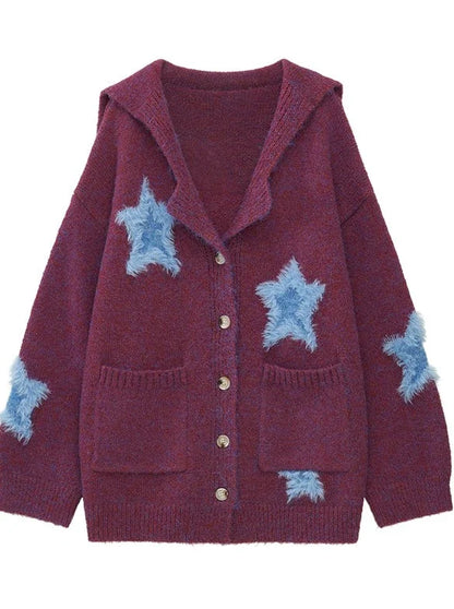 Dark Cardigan Knit Color Star Loose Fur