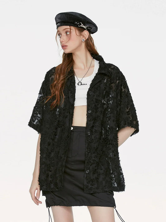 Shirt Lace Black Long Design Summer