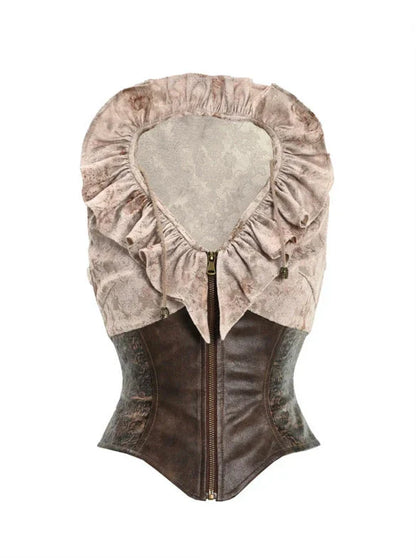 Gilet rétro Team Punk à volants et col noué