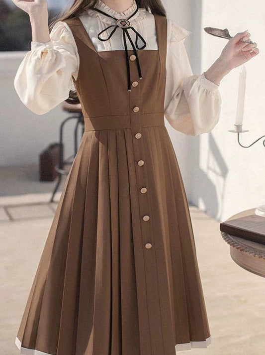 College Dress Shirt Pleated Suspender + Retro Ribbon Accessories Stand Ruffle Collar