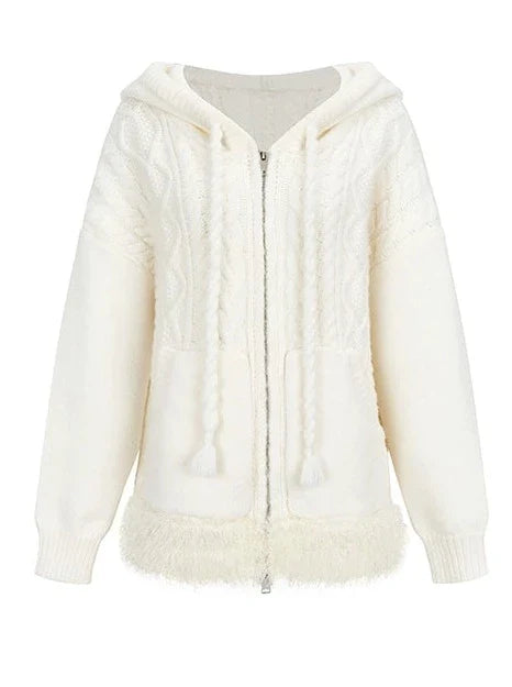 Sweat à capuche zippé en fourrure torsadée