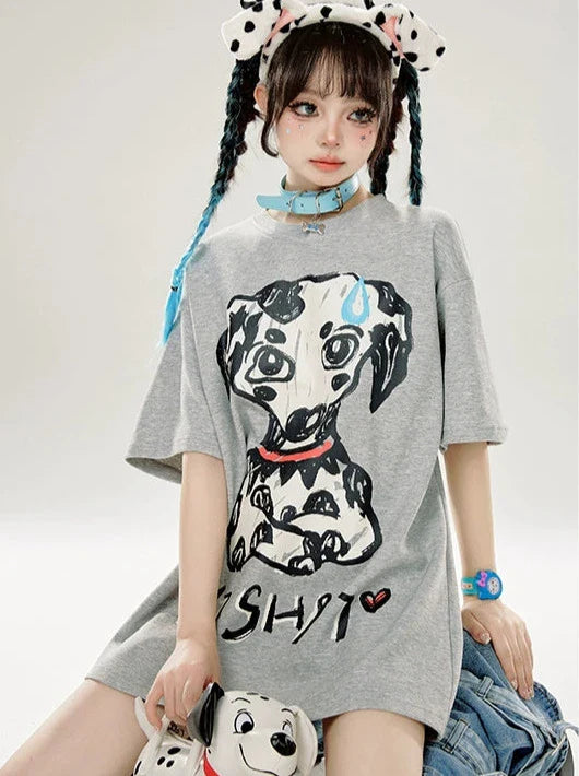 Dalmatiner T-Shirt mit Print, locker, Grau