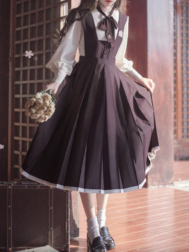 Collar Ruffle Ribbon Japanese + Retro Shirt Corsage Sleeve Knit Cardigan Dress Vest Stand