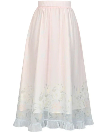 Gradient Cardigan Skirt Fantasy Chiffon Flower