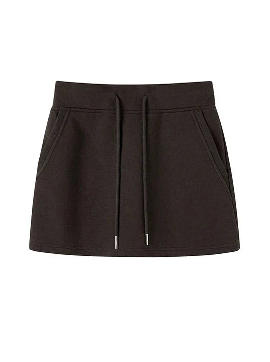 Off-the-shoulder + strap sweatshirt skirt zip-up top