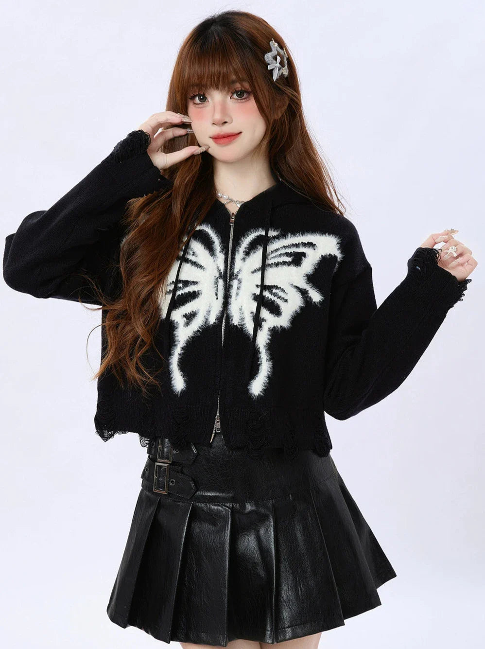 Cardigan en tricot américain Foodie Double Butterfly Zip