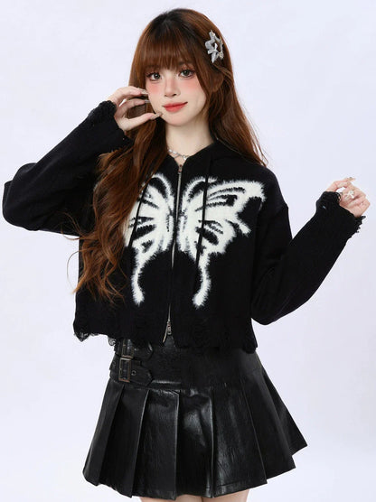 Cardigan en tricot américain Foodie Double Butterfly Zip