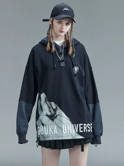 Faux Sweatshirt Stitch Two-piece Contrast Hooded