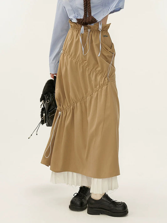 Pleated Stitch Fashion Skirt Long