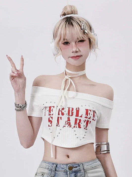 Off-Shoulder Logo American Top Short