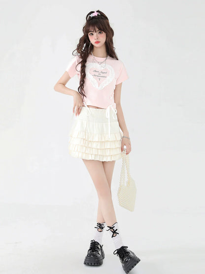 Love Lace-up Sweet T-shirt