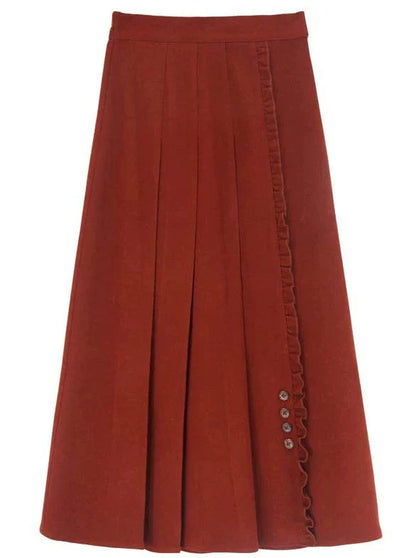 Skirt Long Cardigan Retro Cream Pleated