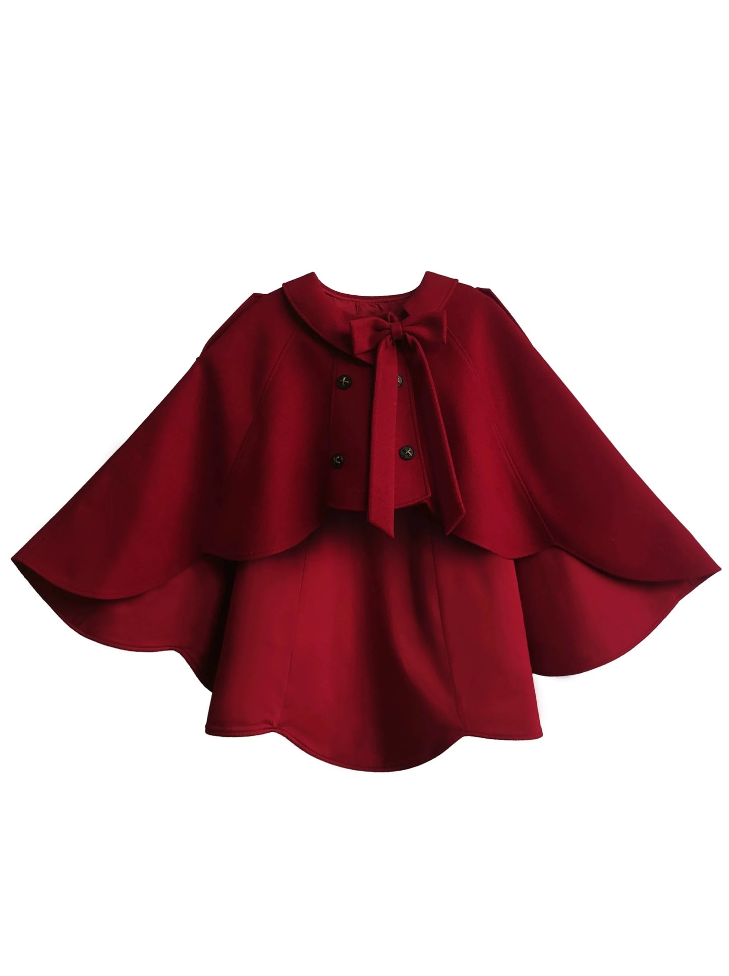 Dress Retro Ruffle Two Coat + Cape Faux Black Red Piece