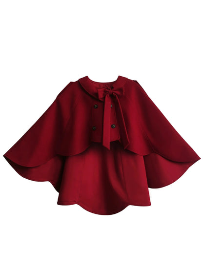 Dress Retro Ruffle Two Coat + Cape Faux Black Red Piece