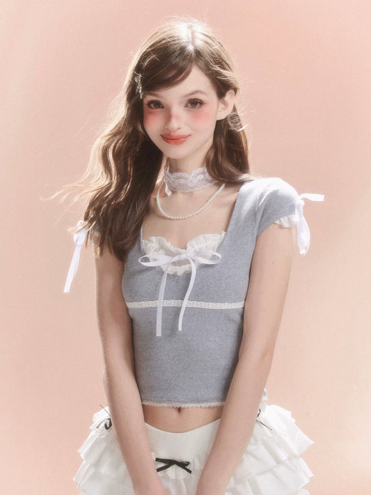 French Little Girl Top Ribbon Short