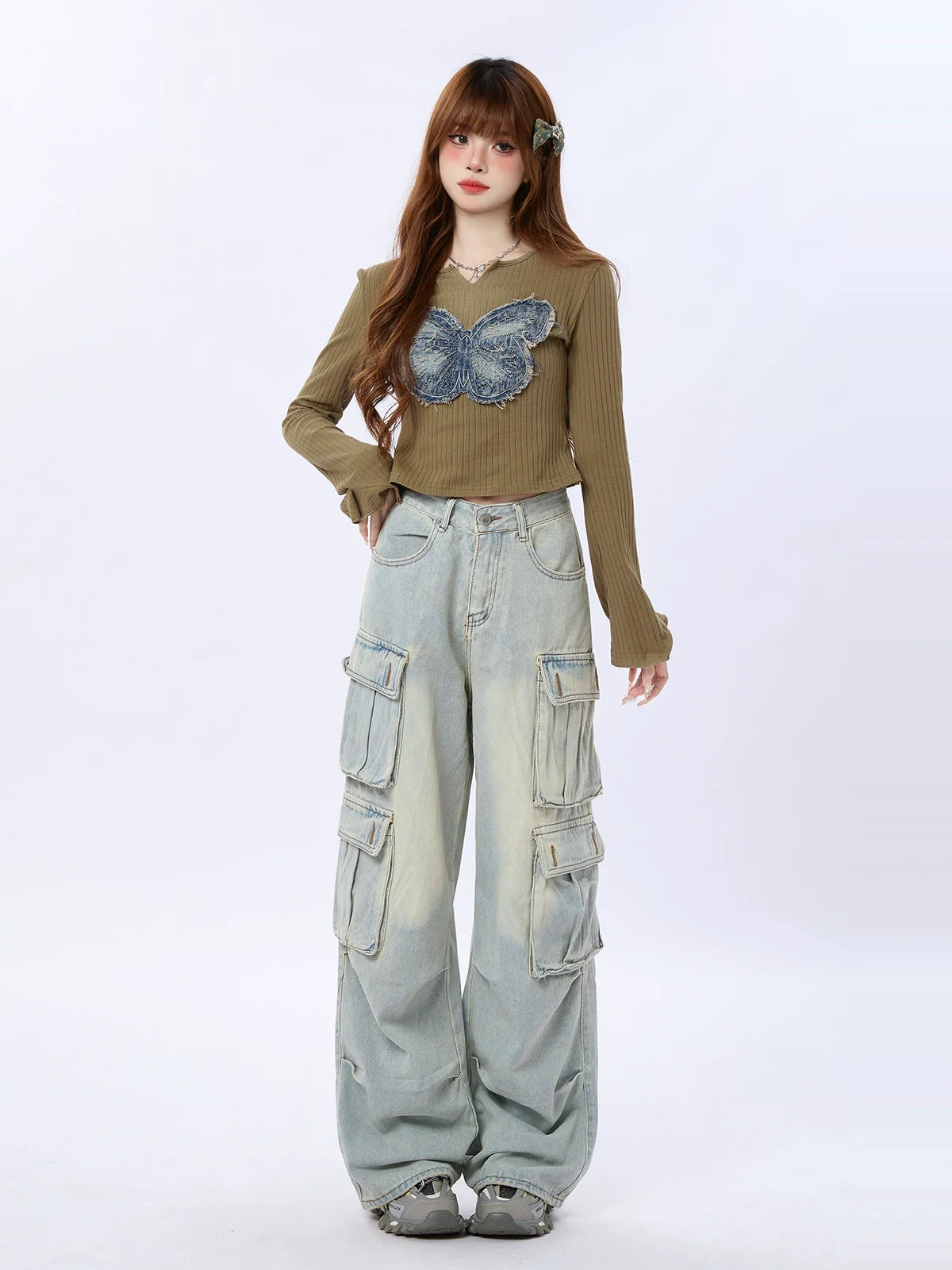Washed Pocket Pants American Loose Cargo