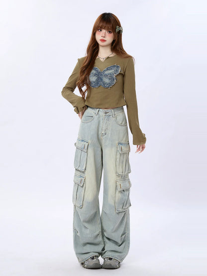 Washed Pocket Pants American Loose Cargo