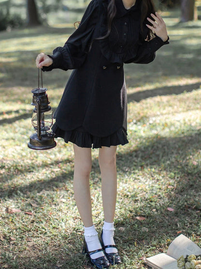 Dress Retro Ruffle Two Coat + Cape Faux Black Red Piece