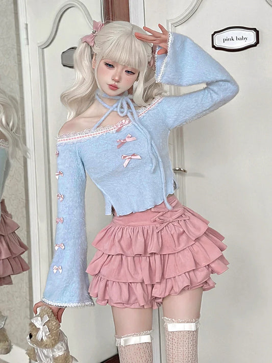 Off-the-shoulder Blue Skirt Pop + Top Cake