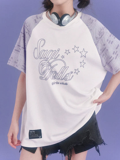Printed Girl Sleeve Top Run Fighting Spirited