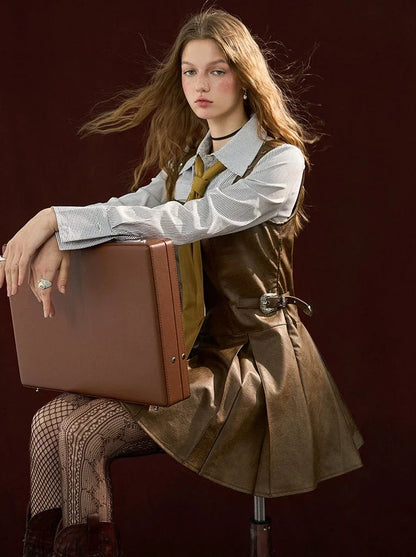 Suspender Skirt Letter Leather Printed
