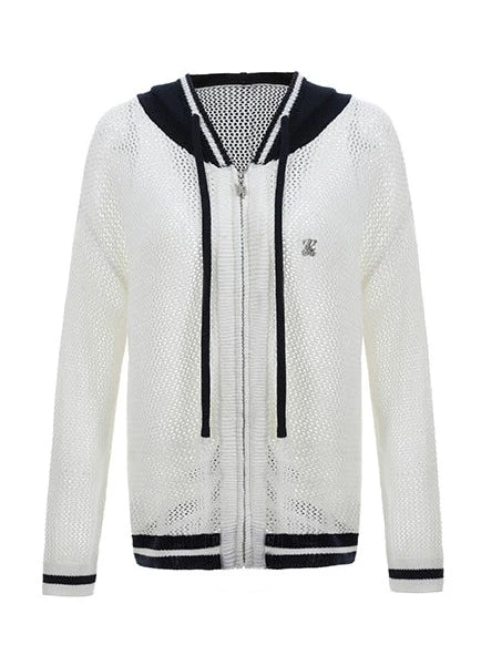 Sheer Zip Mesh Knit Short/Long Hoodie
