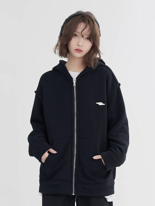 Sweat à capuche ample à fermeture éclair et design à une seule pointe