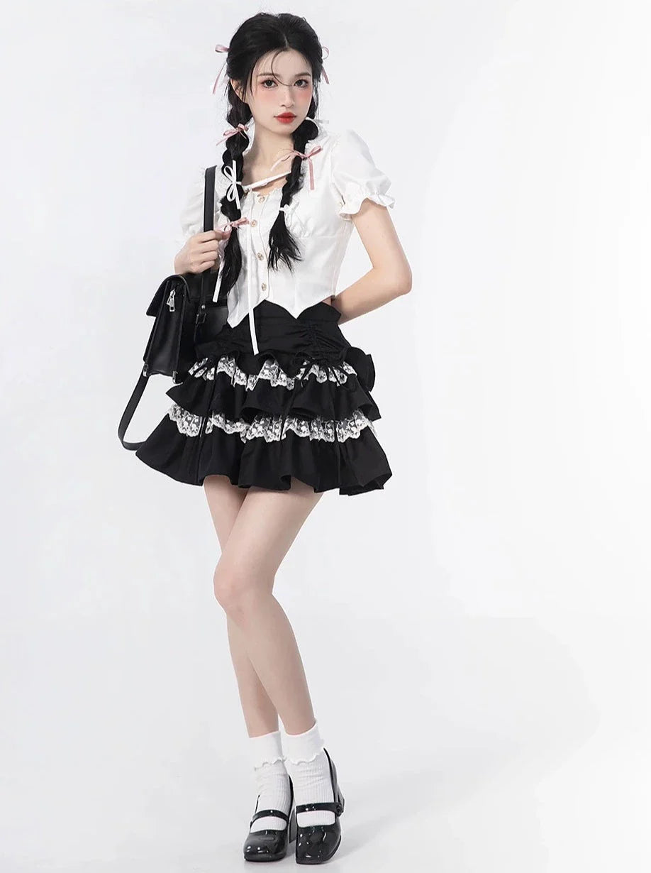 Cake Blouse Top + Sleeve Skirt Puff Ruffle
