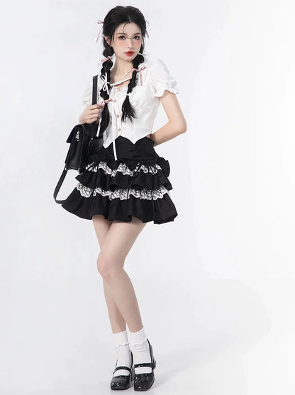 Cake Blouse Top + Sleeve Skirt Puff Ruffle