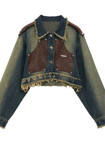 Veste en jean Osh Denim + Jupe Patchwork Cuir Court Rétro