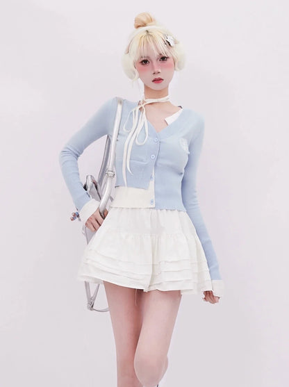 Two Blue Retro Piece Ice Girly Faux Cardigan
