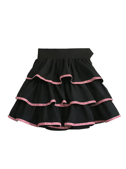 Haut évasé marin + jupe taille bouffante ruban gâteau + col à manches