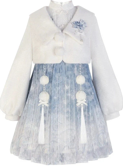Robe courte en fourrure chinoise bleue Ice