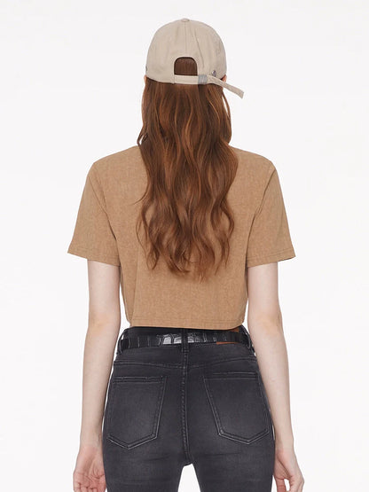 Mode Khaki T-Shirt Batik Round Neck Short