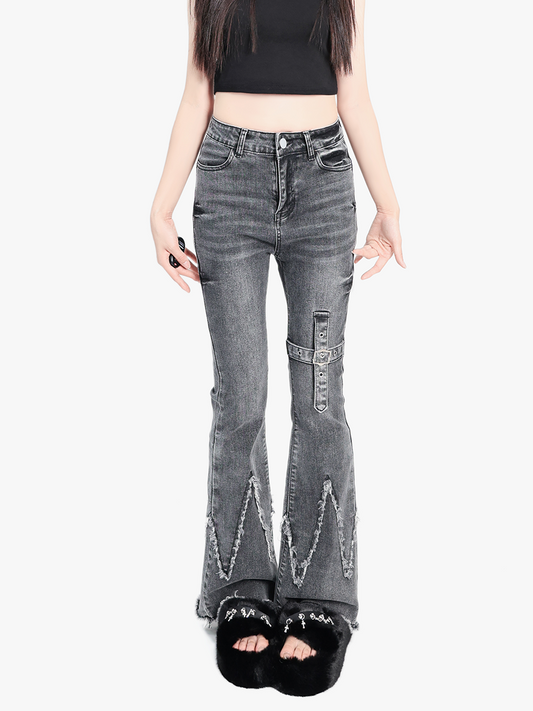 Pantalon foncé Osh évasé en denim endommagé