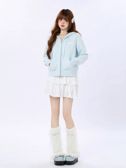 Cream Knit Foodie Blue Cardigan