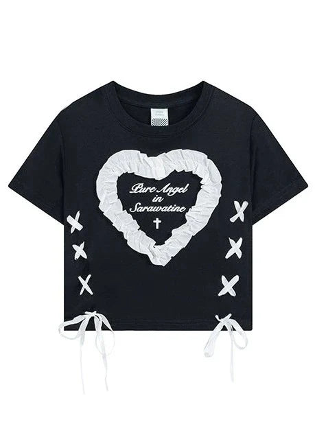 Love Lace-up Sweet T-shirt