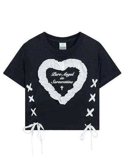 Love Lace-up Sweet T-shirt