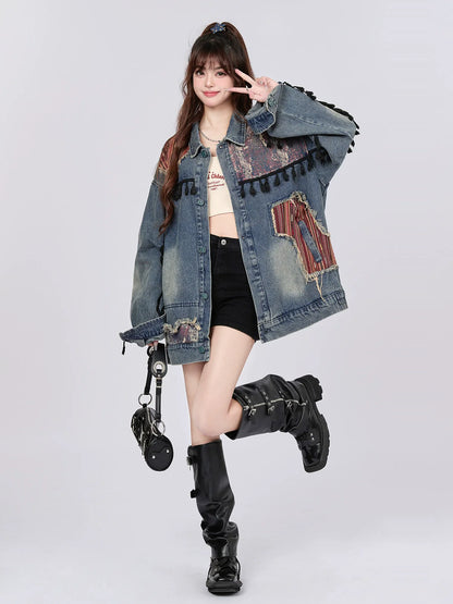Veste rétro en jean ethnique épissée