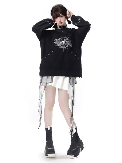 Dark Soon Print Design Sweat Suit Eyelet Trainer + Lace Elegula Skirt