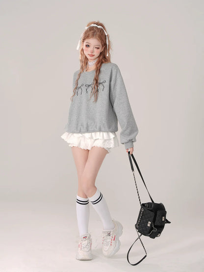 Sweatshirt Ribbon Cute Neck Crew