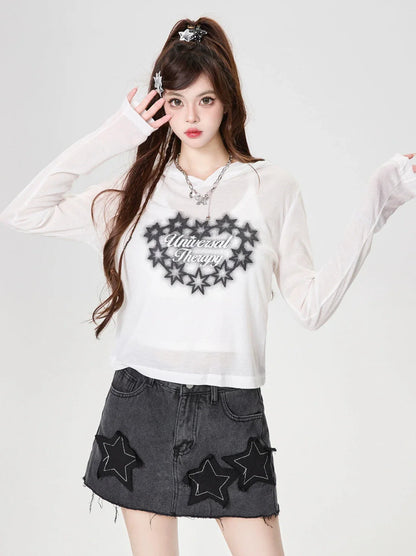 Sweat à capuche long imprimé T Star transparent