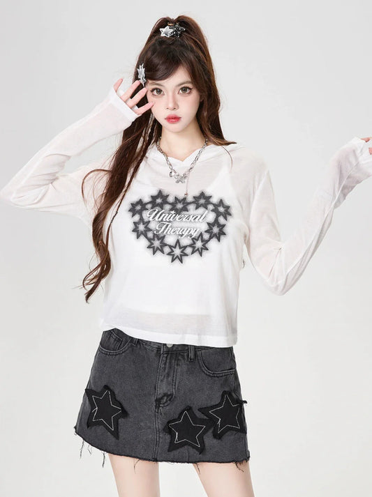 Sweat à capuche long imprimé T Star transparent