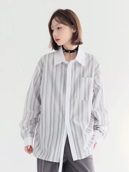 Shirt Striped Loose Sheer