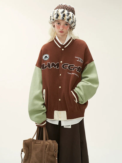 Veste en cuir bicolore avec logo américain